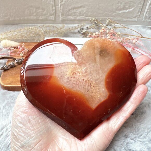 Gorgeous Carnelian Druzy Heart Carving - Picture 3 of 7